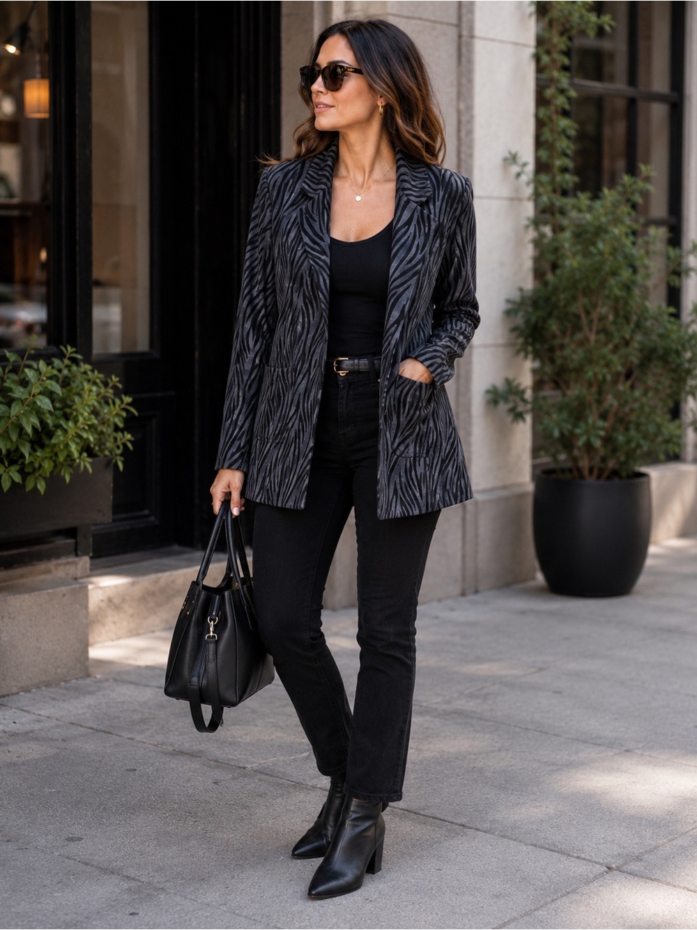 Jade by Melody Tam Zebra Open Front Coat Size S Black Gray NWT